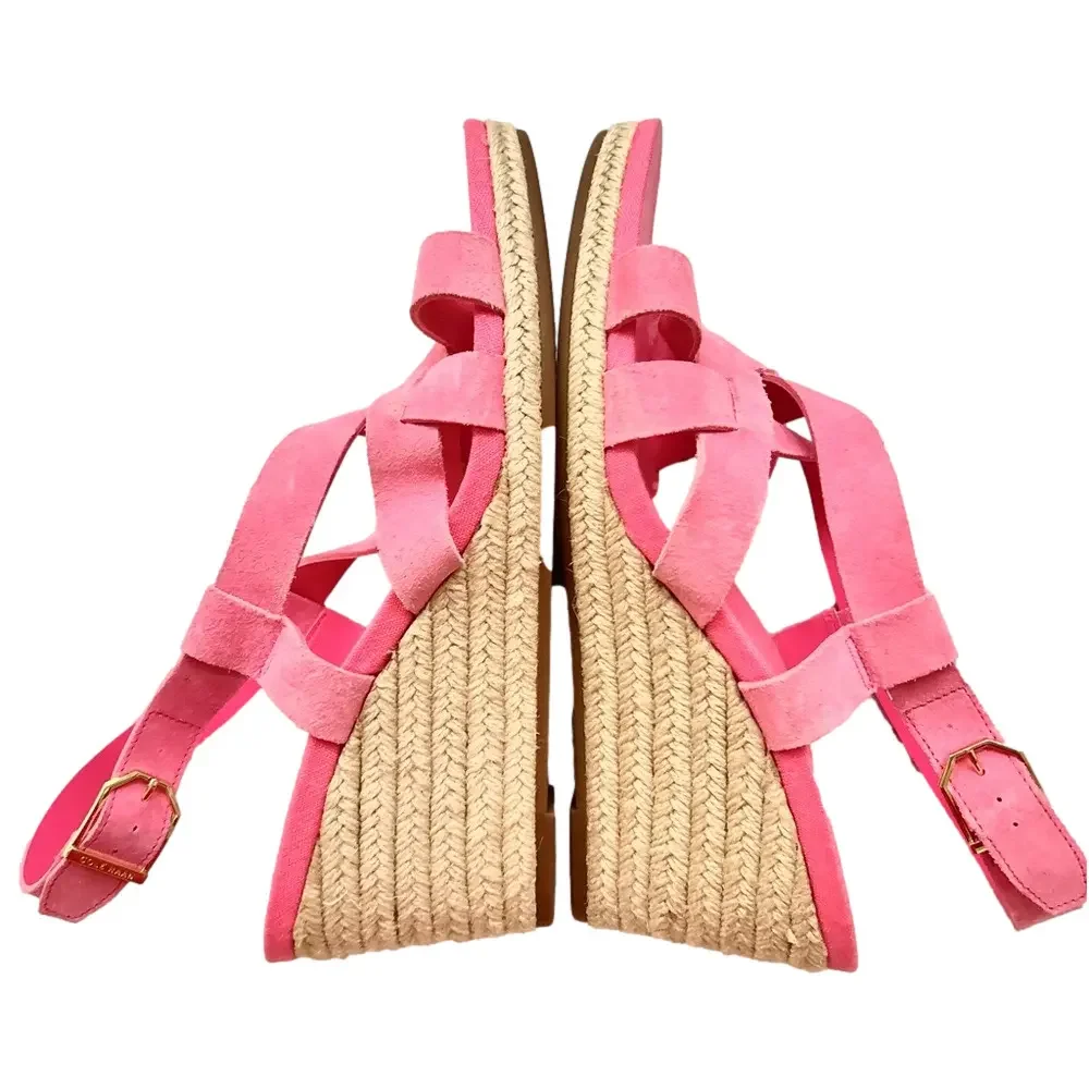Cole Haan Crystal Wedge Size 10 Sandals Strappy Suede Jute Espadrille